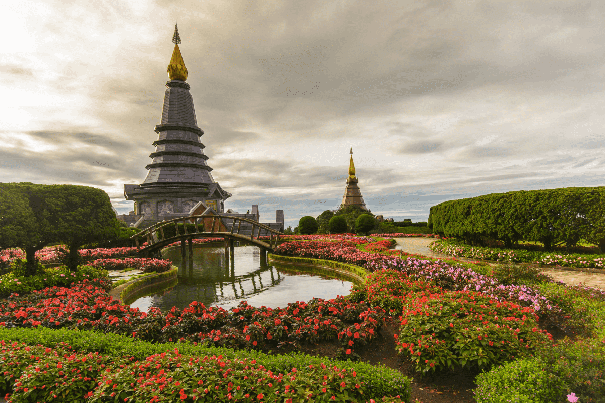 Trekking in Chiang Mai’s Doi Inthanon National Park with views of the jungle-covered mountains