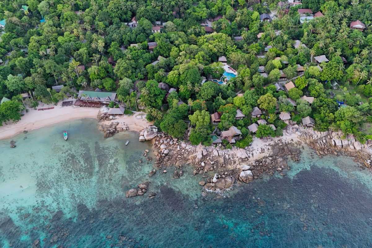 Sensi Paradise Beach Resort sunset view over Mae Haad Beach, Koh Tao