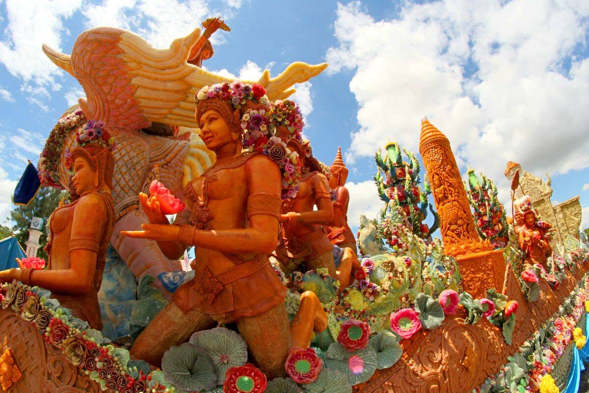 Traditional flower cars at Chiang Mai Flower Festival in February 202